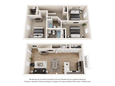 Floor plan for 3 beds, 2.5 baths, 1440 sqft